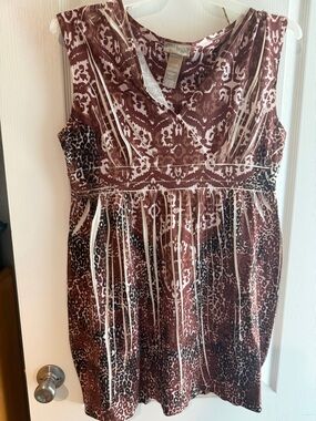 Max Studio Brown and Cream Printed Sleeveless Mini Dress